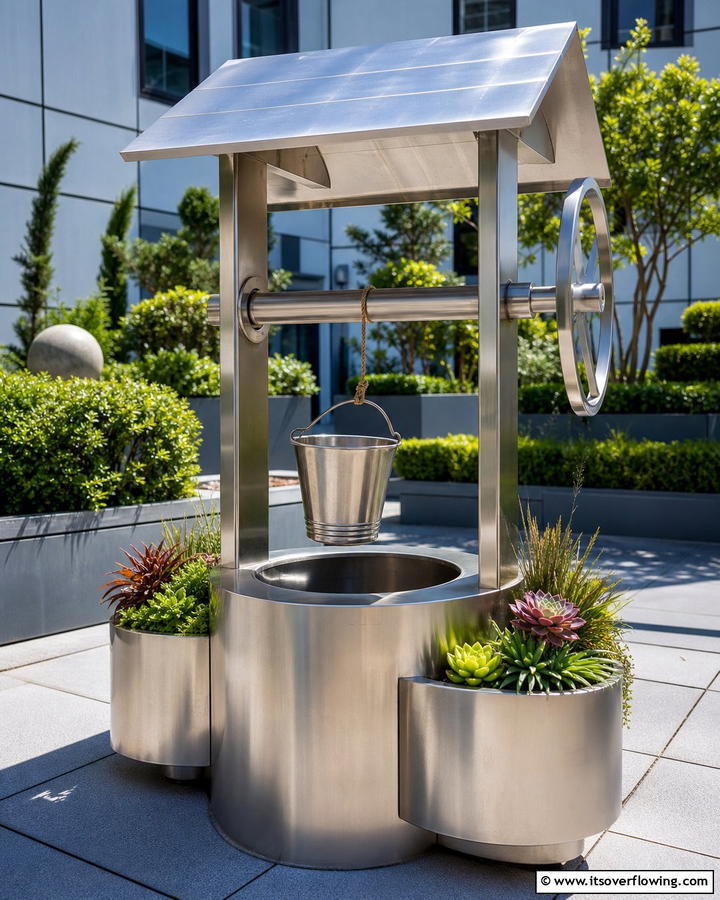 Modern Metal Wishing Well - 20 Outdoor Wishing Well Garden Ideas for Enchantment