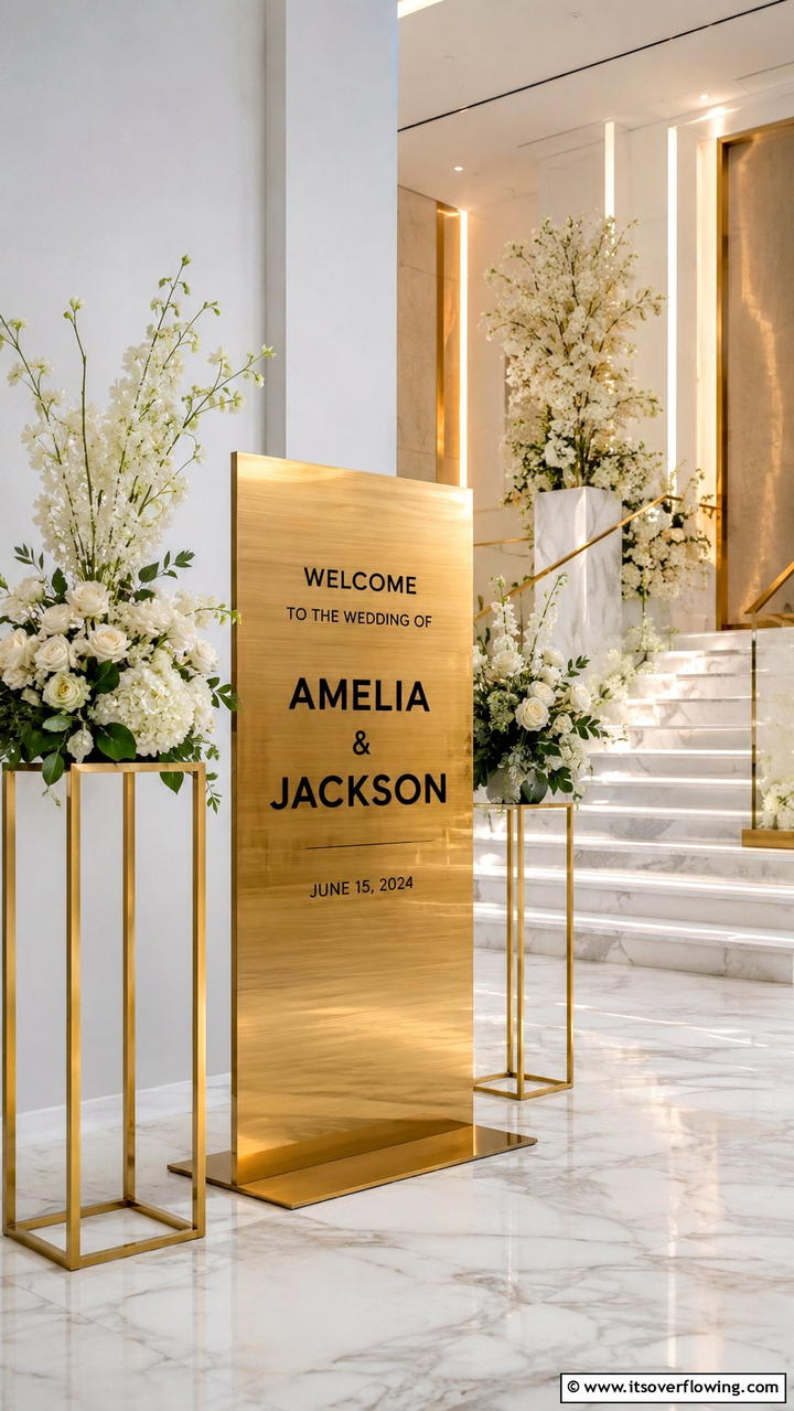 Modern Metallic Accent - 21 Wedding Welcome Sign Ideas to Greet Guests in Style