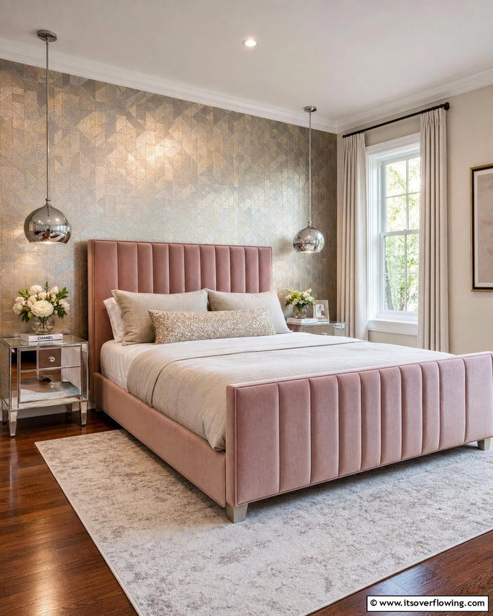 Modern Metallic Accents - 21 Stunning Bedroom Wallpaper Ideas to Elevate Your Sanctuary
