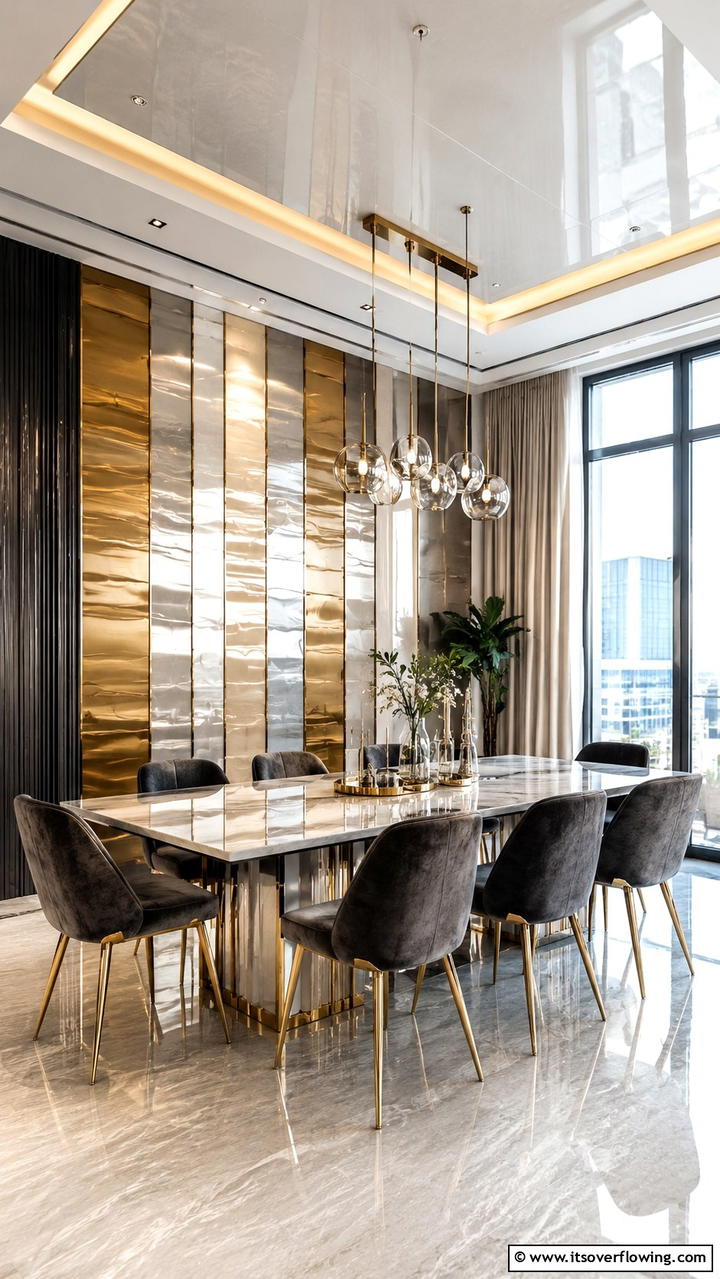 Modern Metallic Accents - 30 Dining Room Accent Wall Ideas for Bold Style