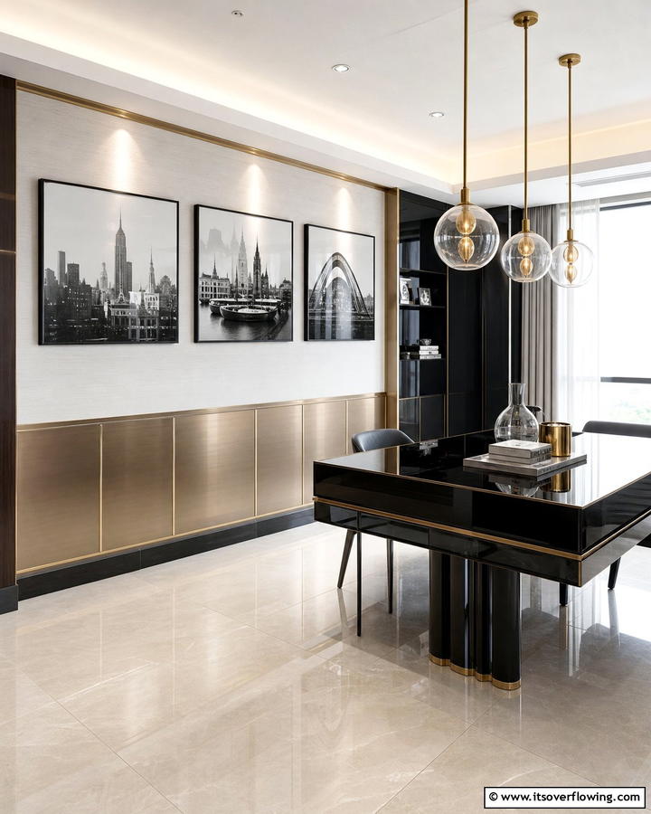 Modern Metallic Finishes - 21 Half Wall Paneling Ideas for Modern Home Organizing