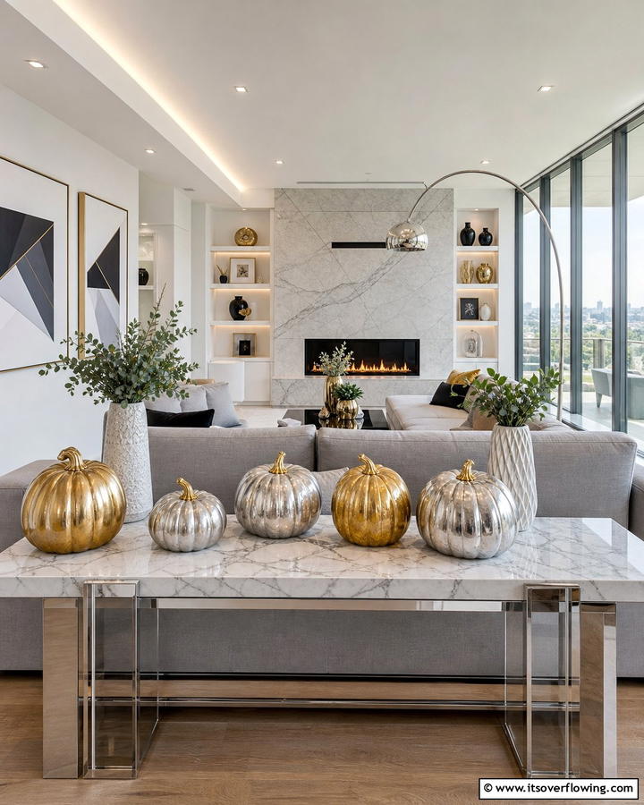 Modern Metallic Pumpkin Accents - 21 Pumpkin Decor Concepts for Autumn-Inspired Home Styling
