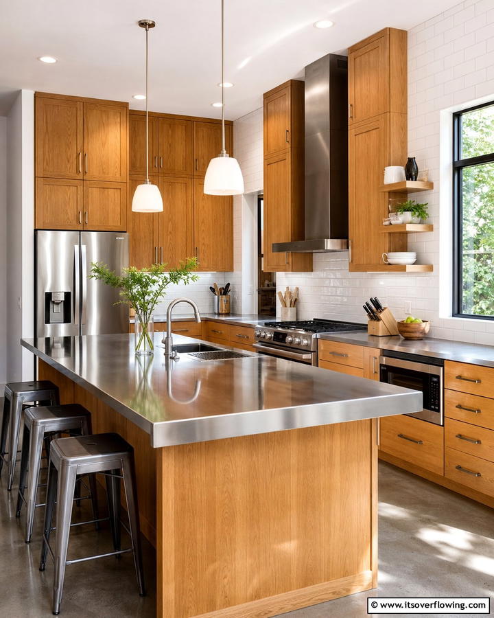 Modern Metallic Sheen - 30 Countertop Colors That Harmonize With Oak Cabinets
