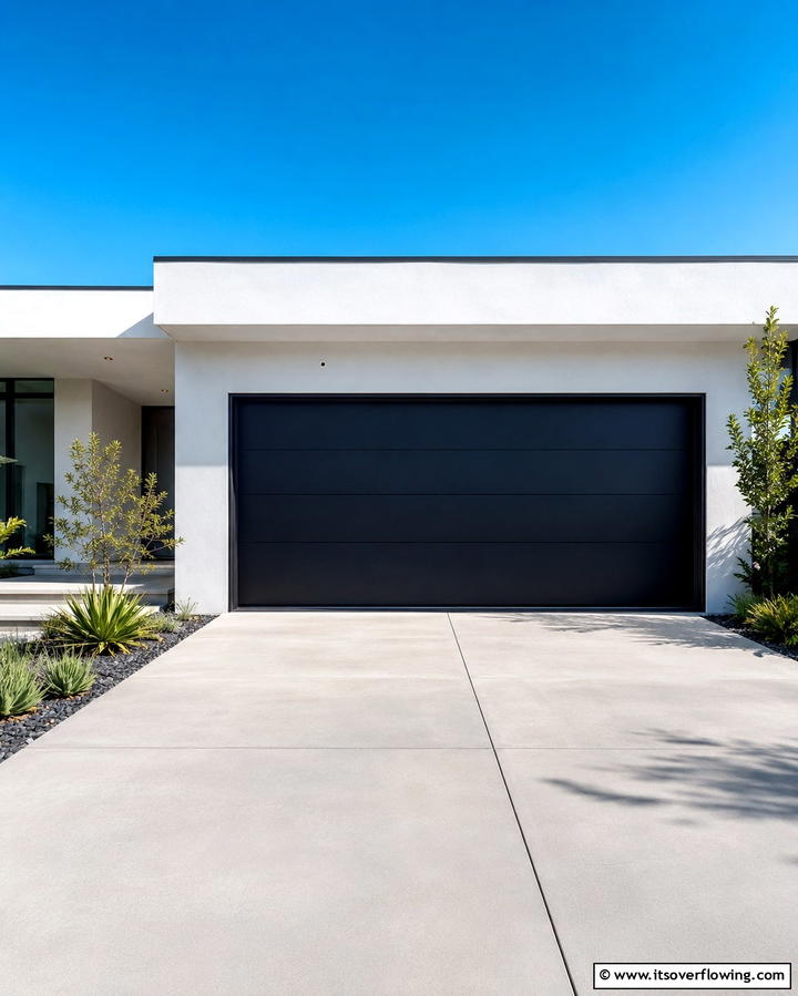 Modern Minimalism Black Garage Doors on White Homes - 30 Single-Story White House Black Trim Exterior Inspirations