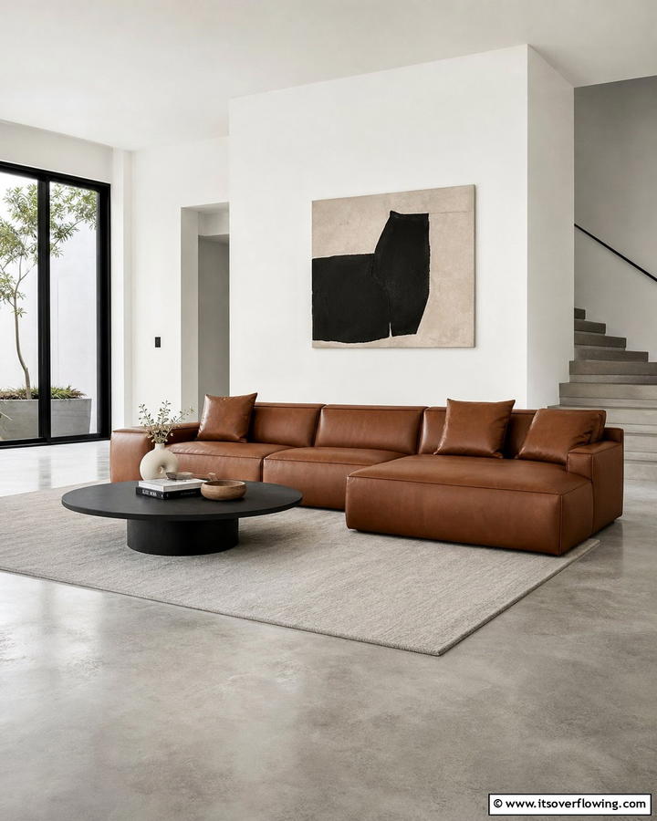 Modern Minimalism with Clean Lines - 25 Brown Leather Couch Living Room Ideas