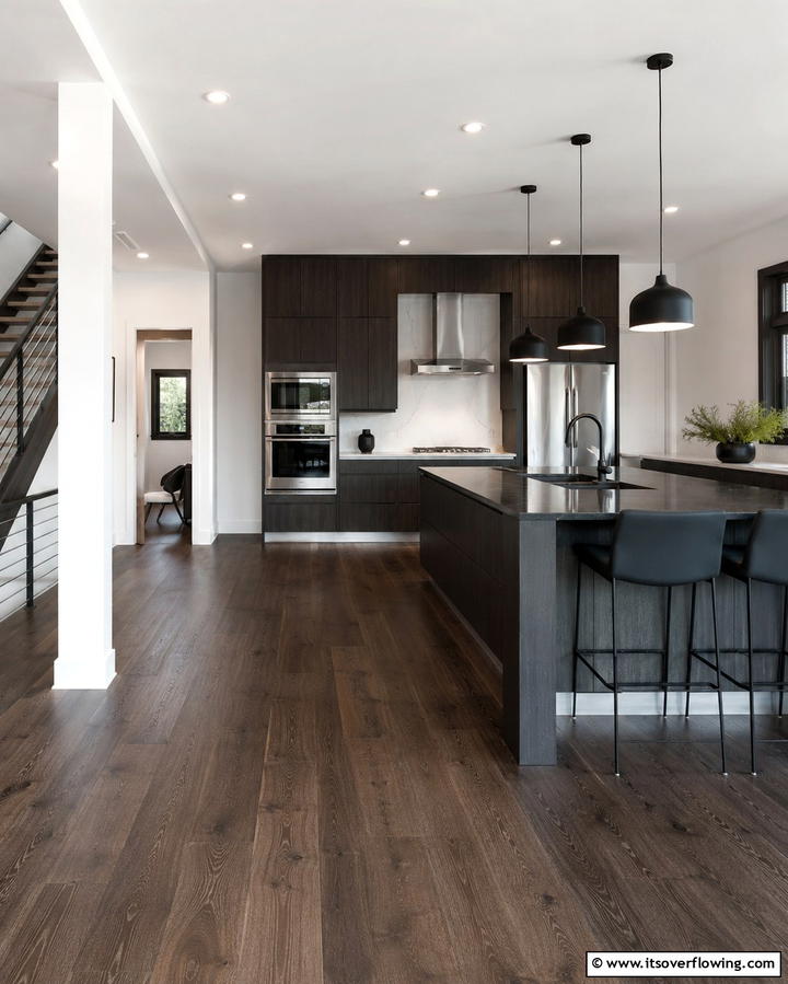 Modern Minimalism with Dark Wood Floors - 25 Kitchen With Dark Wood Floors Ideas for Elegance