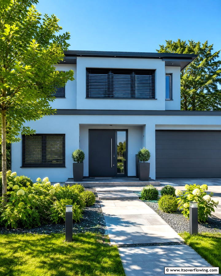 Modern Minimalism with Gray Accents - 25 Light Blue House Exterior Ideas for a Fresh Look
