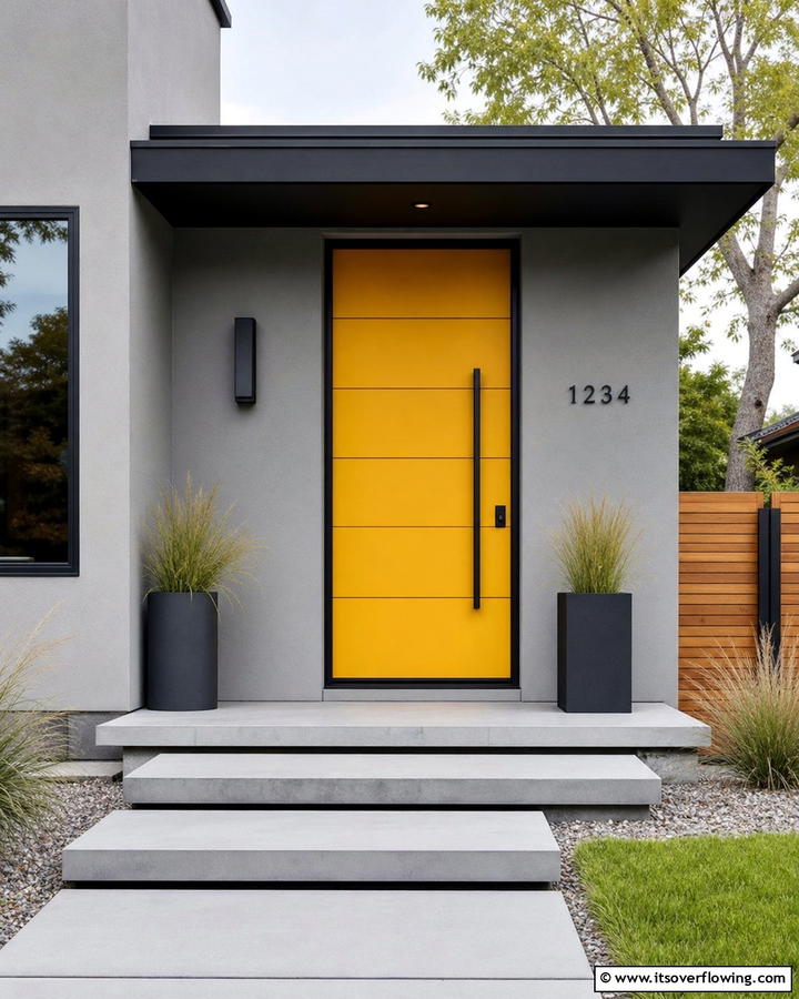Modern Minimalism with Gray Walls - 20 Mustard Yellow Front Door Ideas for a Bold Entrance
