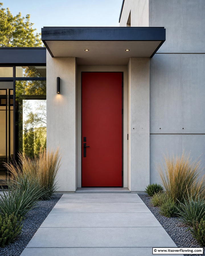 Modern Minimalism with Matte Dark Red - 25 Dark Red Front Door Ideas for a Bold Entrance