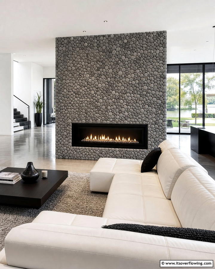 Modern Minimalism with River Rocks - 25 River Rock Fireplace Ideas for a Natural Look