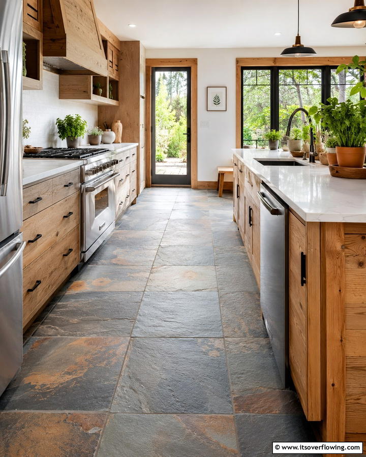 Modern Minimalism with Sleek Slate Tiles - 25 Kitchens With Slate Floors for a Durable and Stylish Look