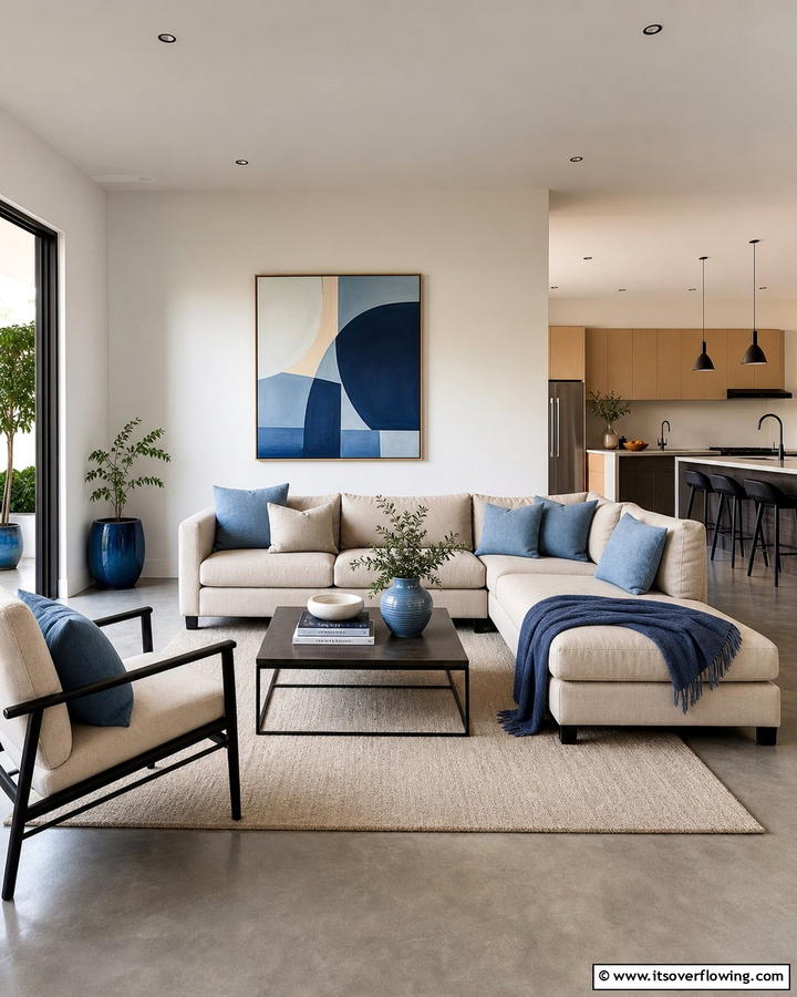 Modern Minimalism with Subtle Blue Hues - 20 Blue and Beige Living Room Ideas- Serene Spaces