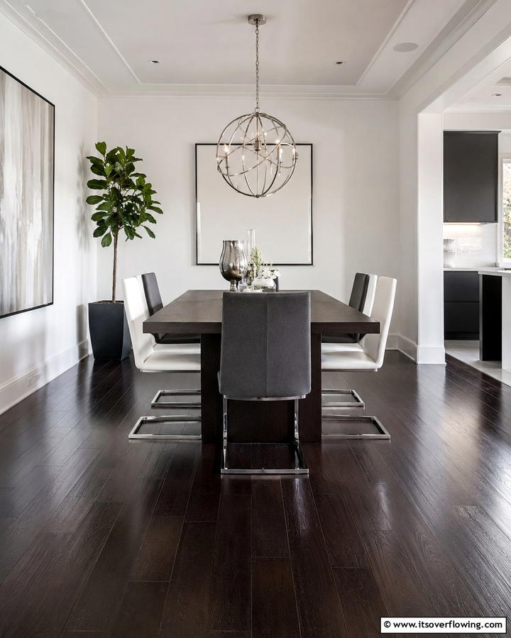 Modern Minimalism with a Dark Foundation - 25 Dark Wood Floor Dining Room Ideas for a Classic Look