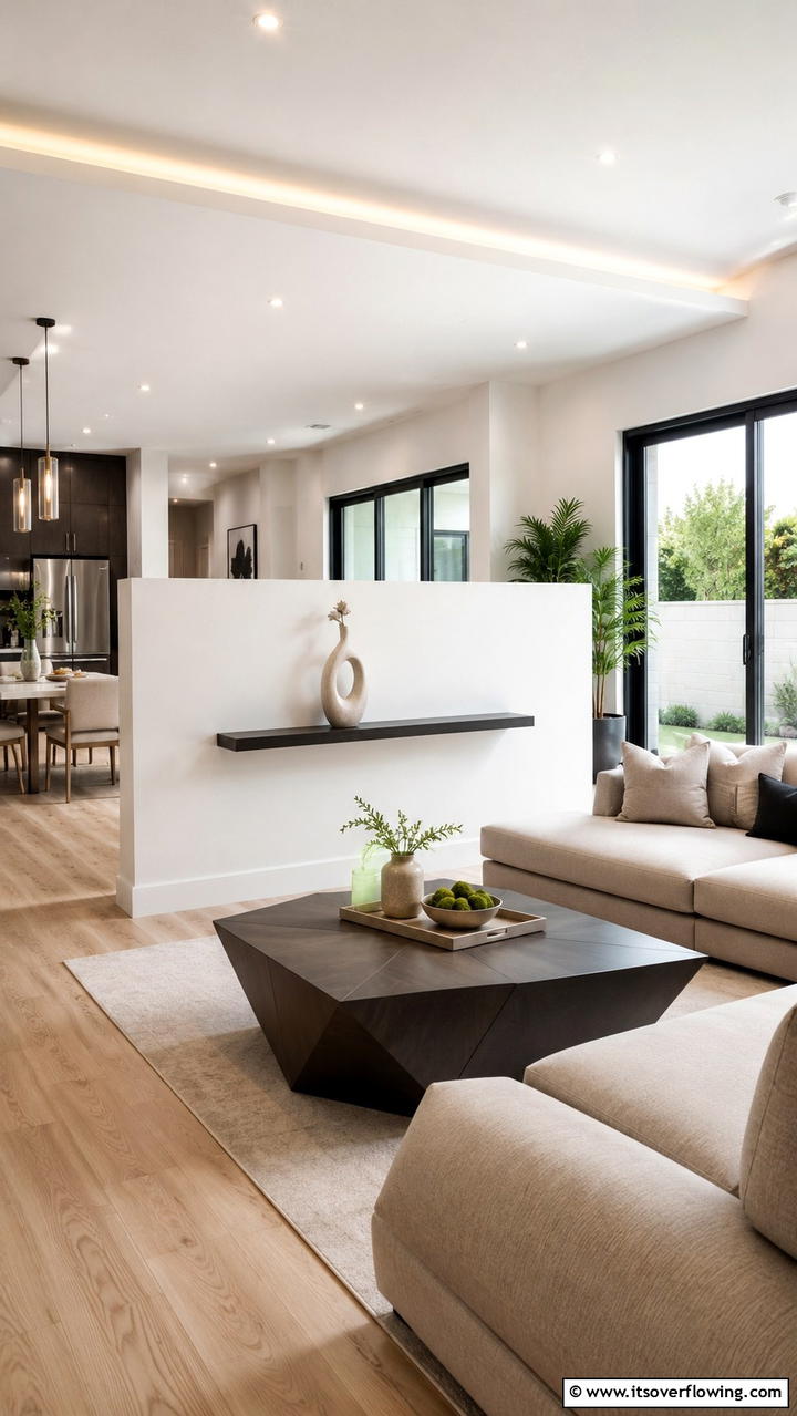 Modern Minimalist Accent - 30 Half Wall Ideas- Modern Room Dividers & Design Tricks