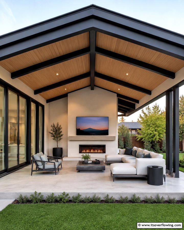 Modern Minimalist Appeal - 25 Open Gable Porch Ideas for a Welcoming Entrance