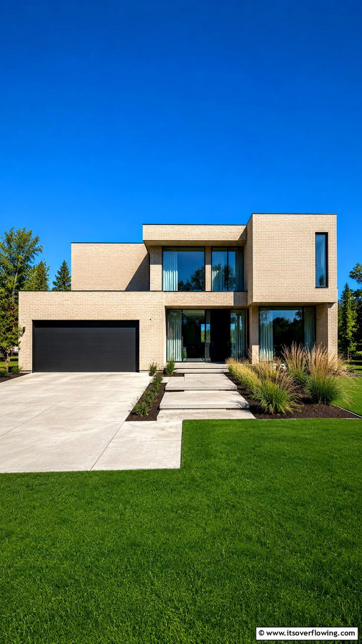 Modern Minimalist Beige Brick - 30 Beige Brick Exterior Home Ideas for Warm Curb Appeal