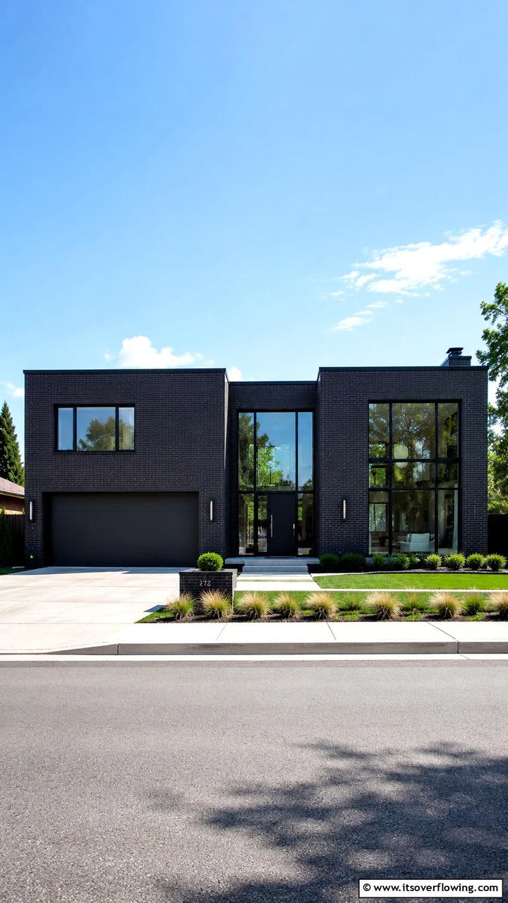 Modern Minimalist Black Brick Facade - 30 Black Brick House Exteriors for Bold Curb Appeal
