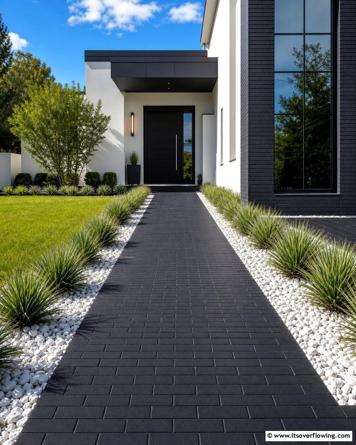 Modern Minimalist Black Brick Walkway - 20 Black Brick Walkway Ideas for a Dramatic Entrance