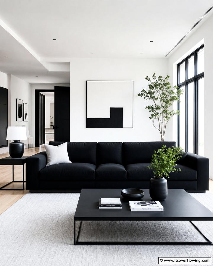 Modern Minimalist Black Couch Statement - 21 Chic Black Couch Living Room Styling Inspirations