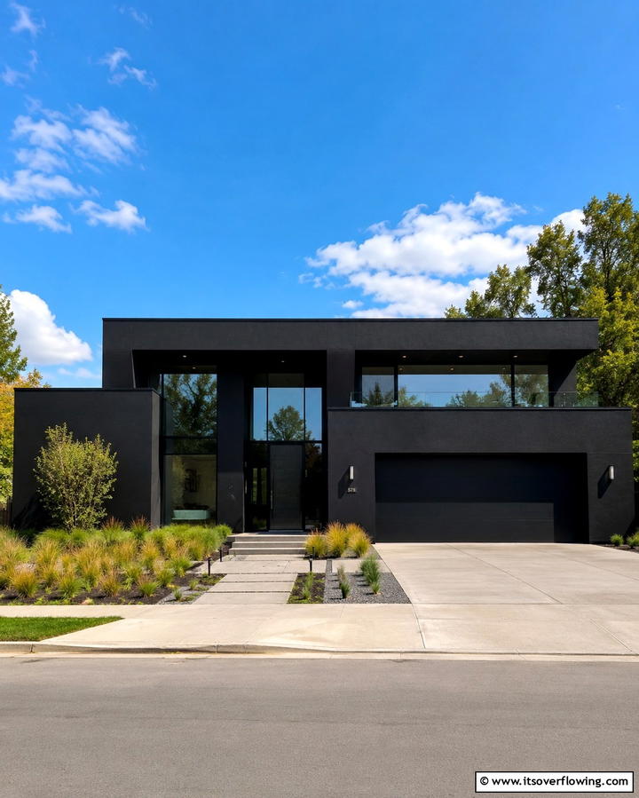 Modern Minimalist Black Stucco House - 25 Black Stucco House Ideas for Modern Exteriors