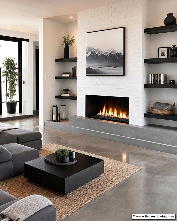 Modern Minimalist Brick Feature - 21 Rustic Brick Fireplace Ideas for Warm Living Rooms