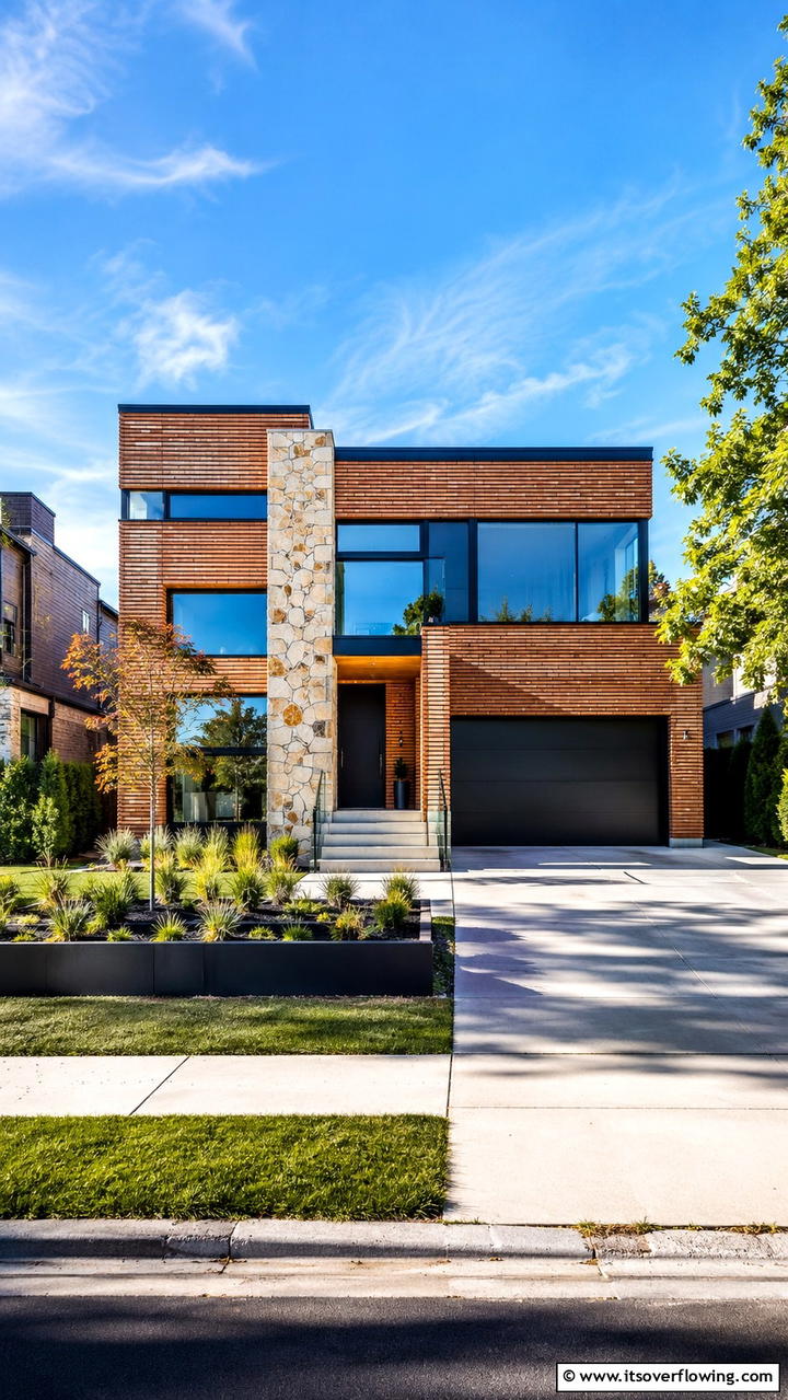 Modern Minimalist Brick Home with Natural Stone - 30 Brick Houses With Stone Accents- Exterior Design Inspiration