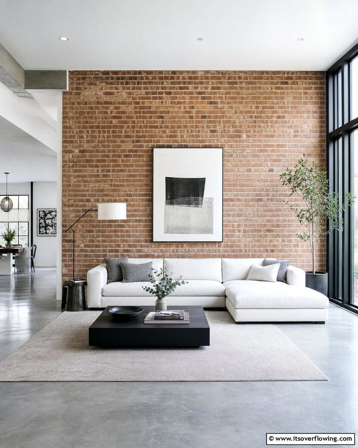 Modern Minimalist Brick Wall - 25 Brick Wall Living Room Ideas for a Cozy Feel