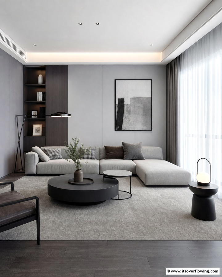 Modern Minimalist Charm - 30 Grey Living Room & Dark Wood Floor Design Combinations