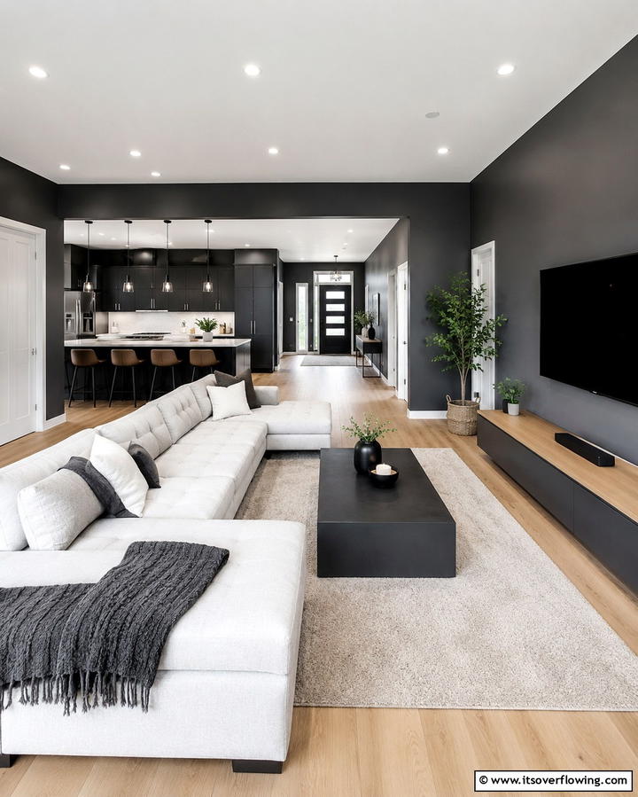 Modern Minimalist Chic - 30 Striking Contrasting Living Rooms Featuring Dark Grey Walls