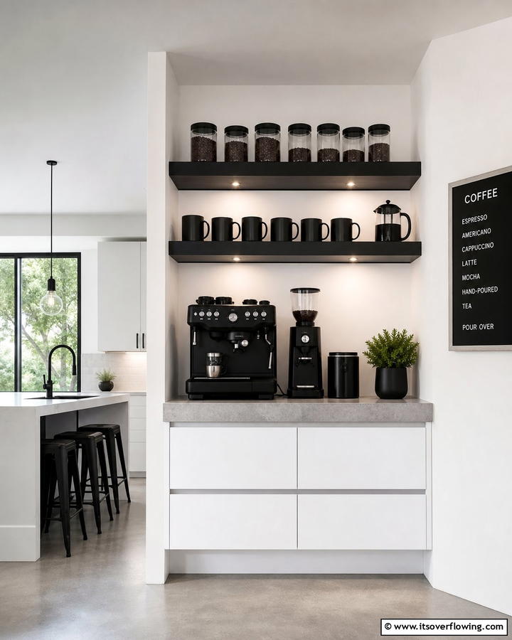 Modern Minimalist Coffee Station - 21 Functional Coffee Station Ideas for Kitchen or Office