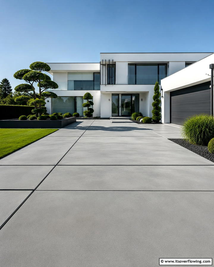 Modern Minimalist Concrete Driveway - 30 Durable Concrete Driveway Designs to Enhance Curb Appeal