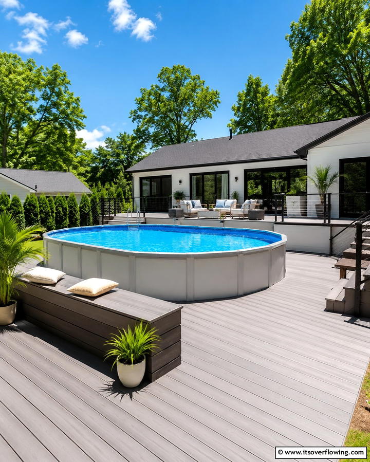 Modern Minimalist Decking - 25 Above Ground Pool Landscaping Ideas for a Stunning Yard