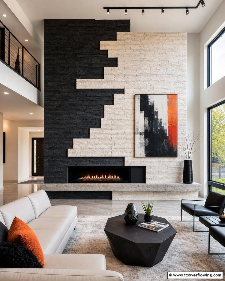 Modern Minimalist Design - 25 Stacked Stone Fireplace Ideas for a Rustic Look