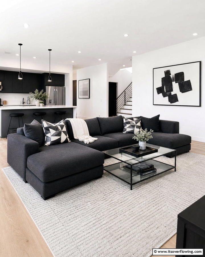 Modern Minimalist Design - 21 Dark Grey Couch Living Room Styling Ideas