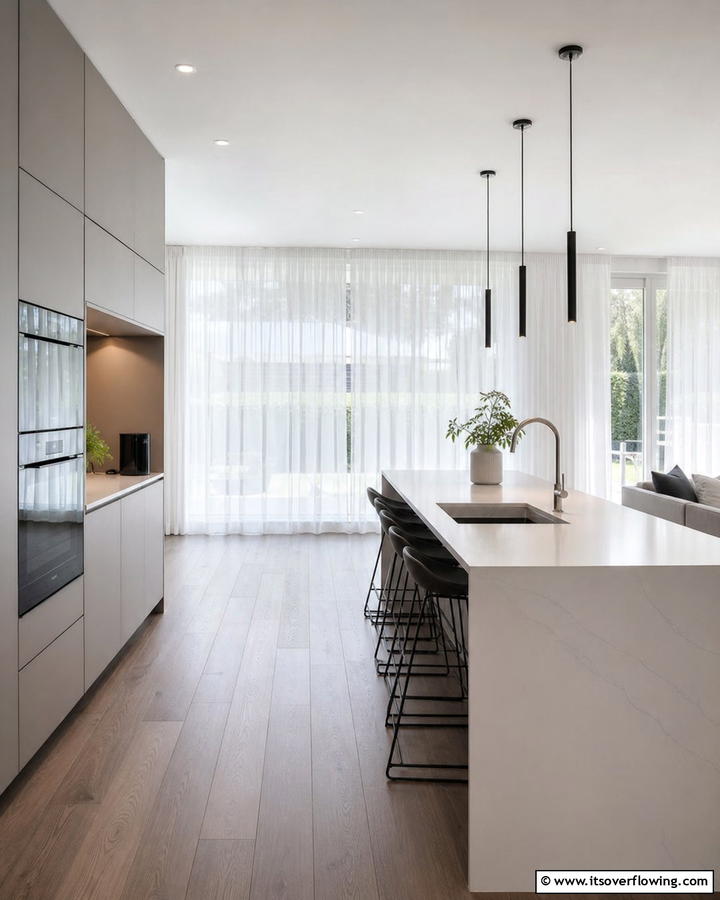 Modern Minimalist Drapes - 21 Kitchen Curtain Ideas to Enhance Light and Privacy