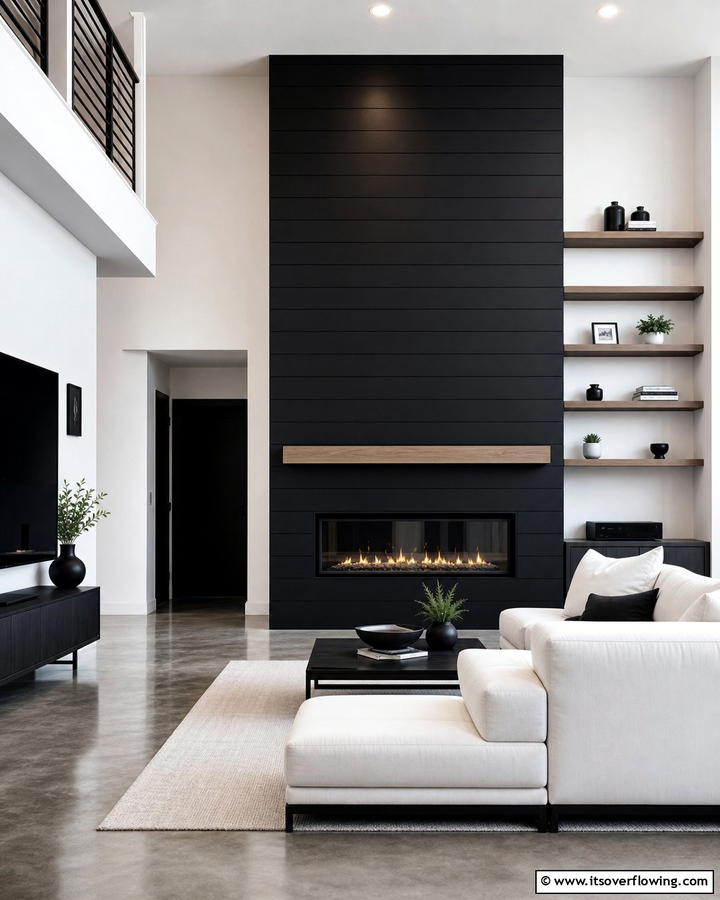 Modern Minimalist Elegance - 21 Modern Black Shiplap Fireplace Design Inspirations