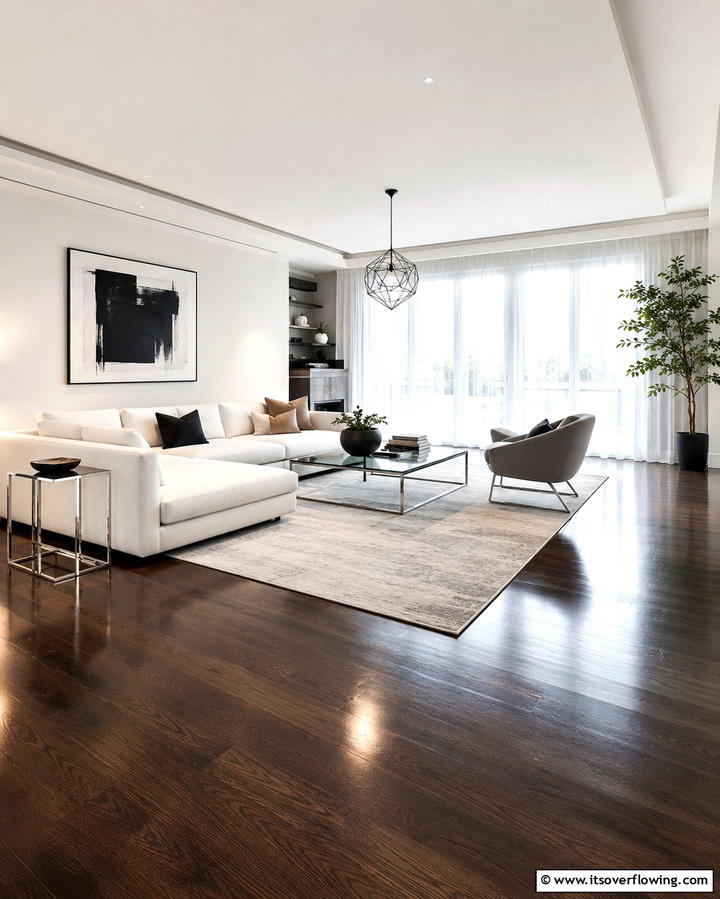 Modern Minimalist Elegance - 25 Dark Brown Floor Living Room Ideas for Warmth