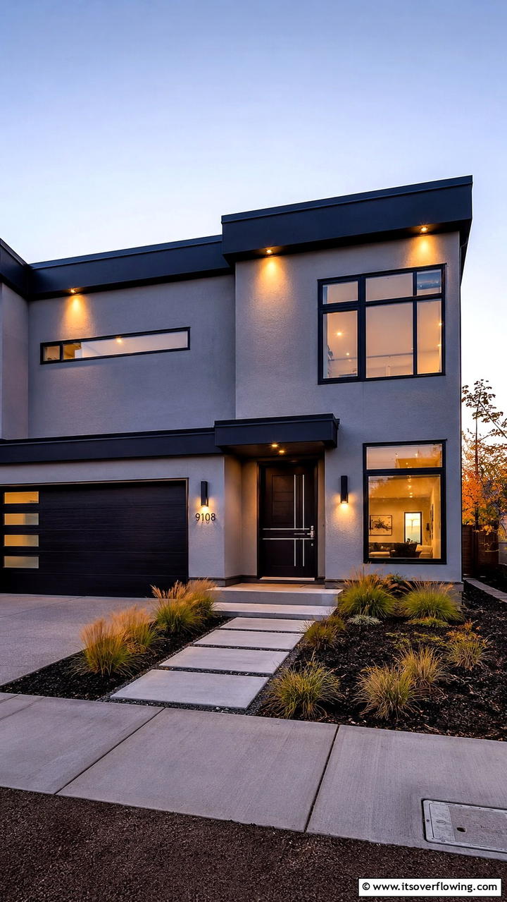 Modern Minimalist Facade - 30 Grey House With Black Trim Ideas- Bold Exterior Designs