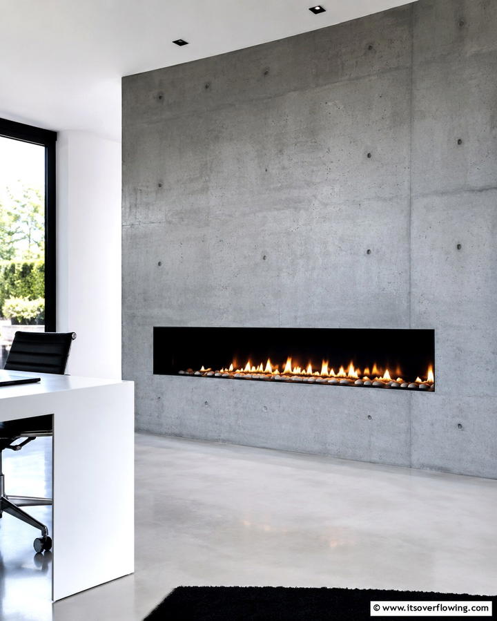 Modern Minimalist Fireplace - 25 Home Office With Fireplace Ideas for Cozy Workspaces