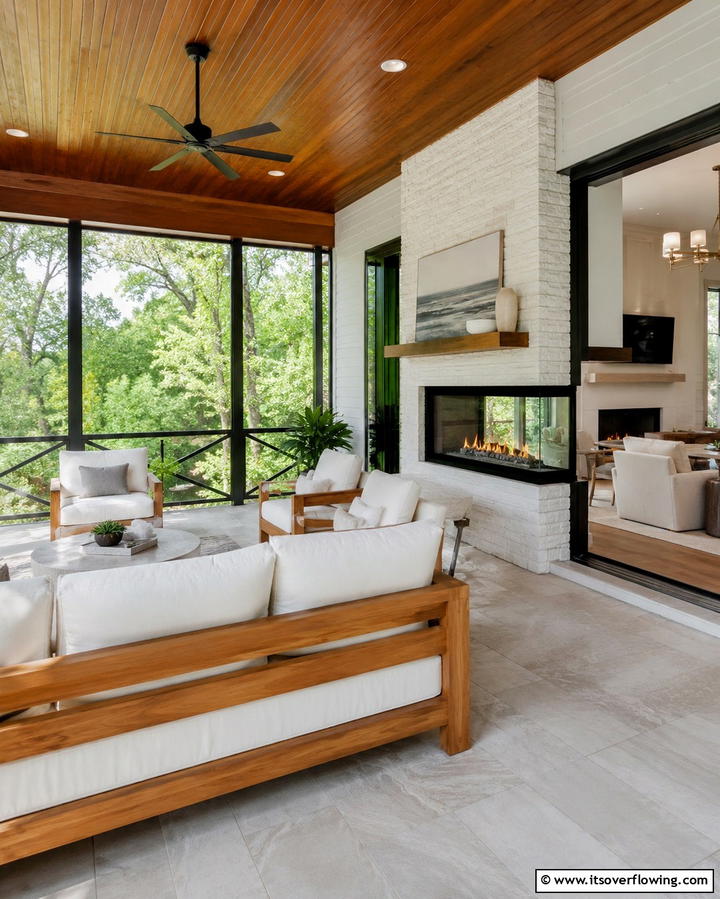 Modern Minimalist Fireplace Appeal - 25 Screened-in Porch With Fireplace Ideas for Cozy Evenings