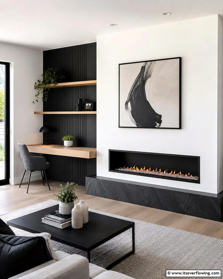 Modern Minimalist Fireplace Design - 25 Home Office With Fireplace Ideas for Cozy Workspaces