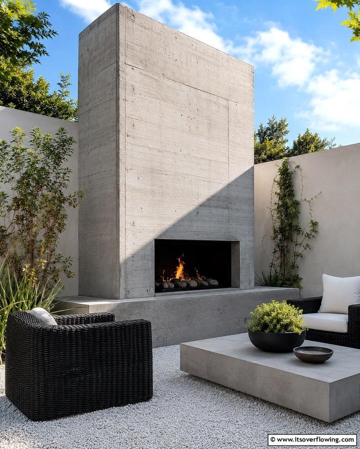 Modern Minimalist Fireplace with Concrete Finish - 25 Outdoor Corner Fireplace Ideas for Cozy Nights