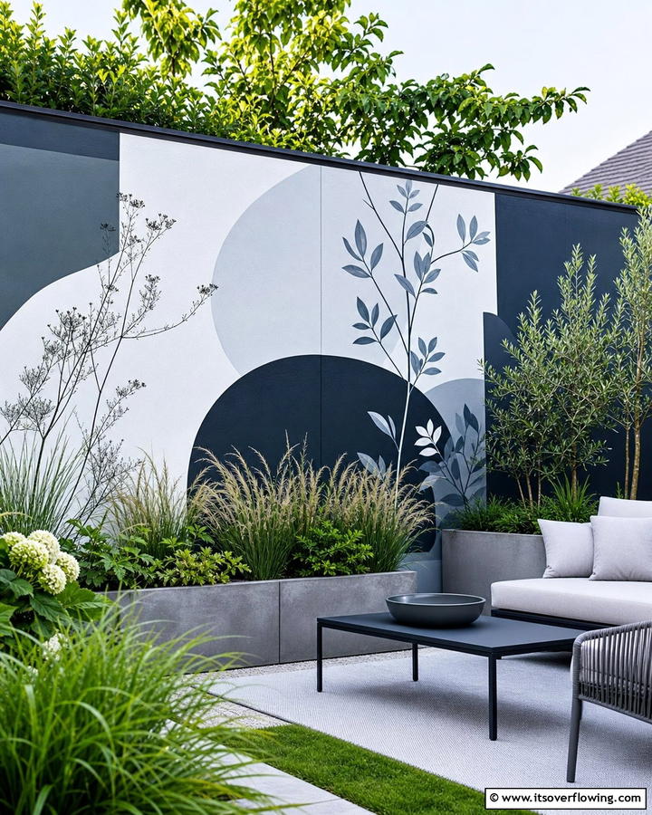 Modern Minimalist Garden Mural - 21 Garden Mural Ideas to Transform Outdoor Walls Artistically