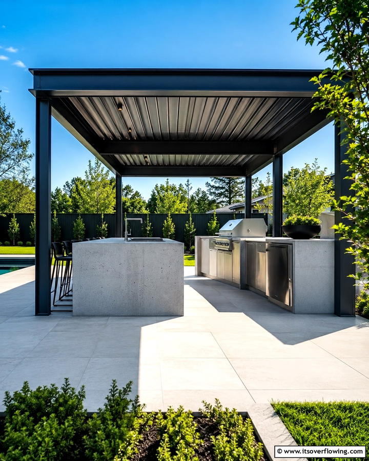 Modern Minimalist Gazebo with Sleek Appliances - 30 Outdoor Kitchen with Gazebo Ideas for All-Weather Cooking
