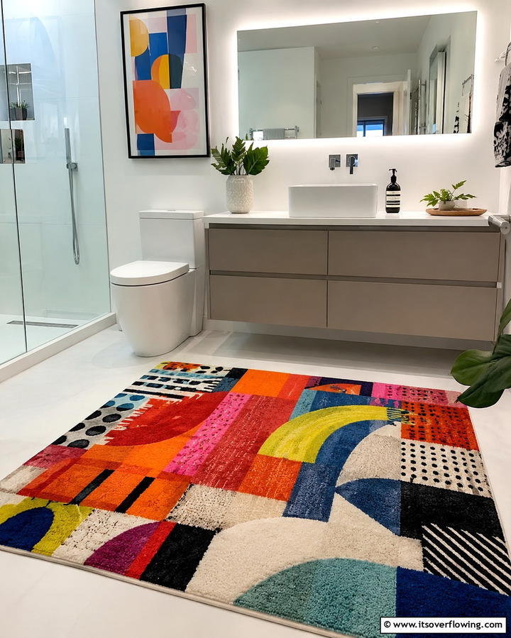 Modern Minimalist Geometric Rug - 30 Bathroom Rug Ideas for Softness and Style Underfoot