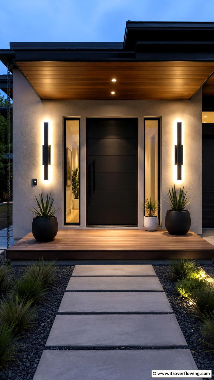 Modern Minimalist Glow - 30 Inviting Front Porch Lighting Ideas for Curb Appeal