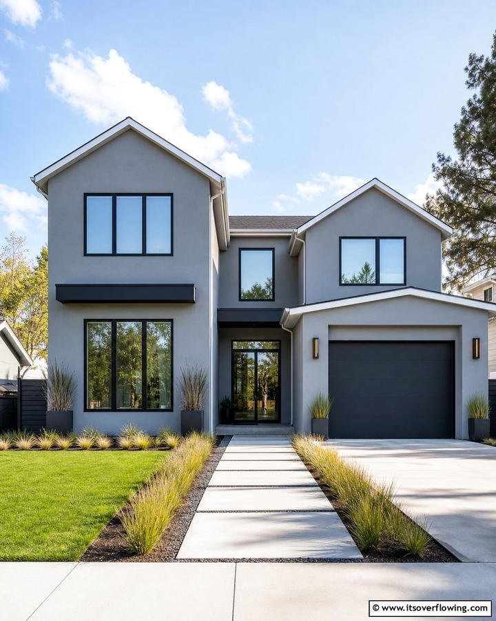 Modern Minimalist Gray Facade - 21 Gray Exterior House Paint Ideas for Stunning Curb Appeal