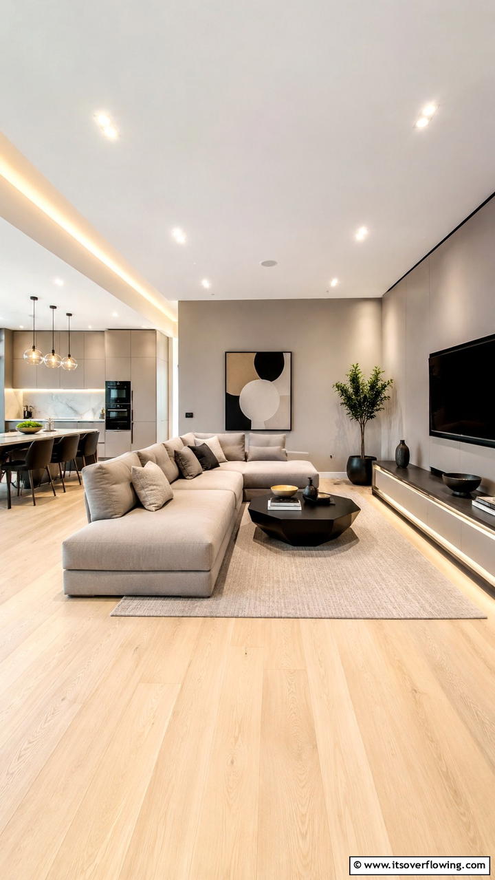 Modern Minimalist Greige Living Room - 30 Greige Living Room Ideas for Neutral & Warm Modern Spaces