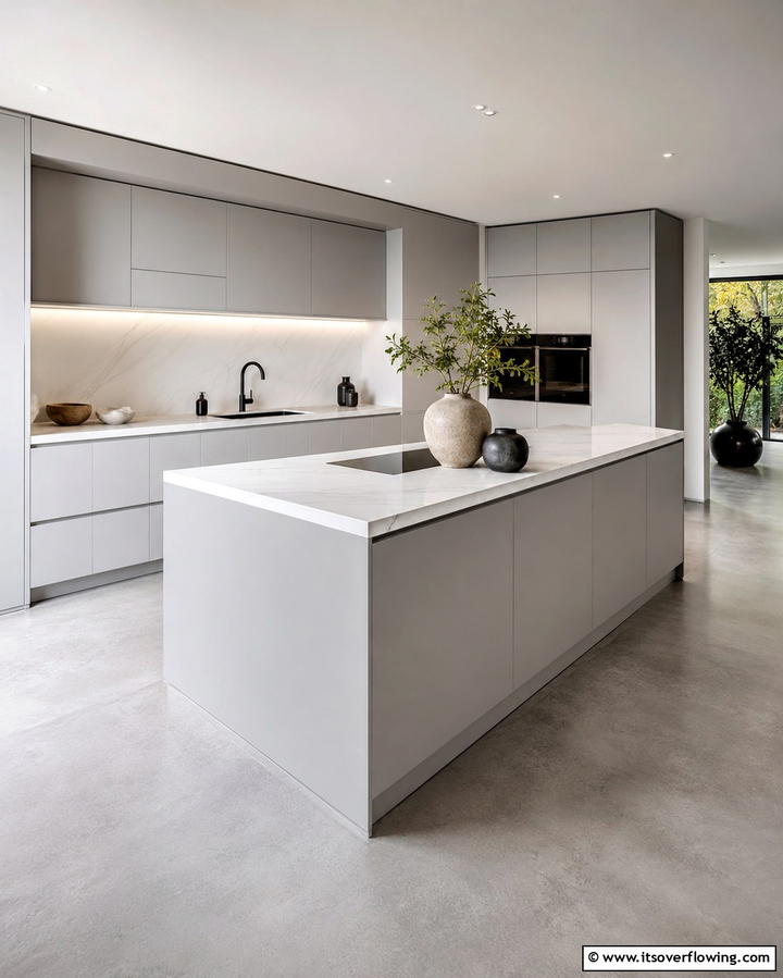 Modern Minimalist Grey Elegance - 30 Kitchens with Grey Floors- Sleek & Modern Flooring Ideas