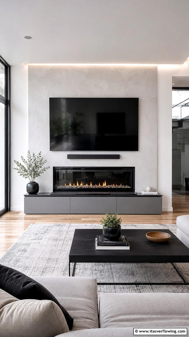 Modern Minimalist Mount - 21 Stylish TV Over Fireplace Ideas for Modern Living Rooms